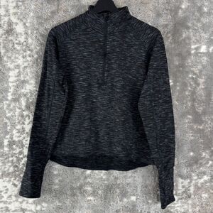 Mondetta Size L Athleisure Mock Neck Heathered 1/4 Zip Sweater Black Long Sleeve